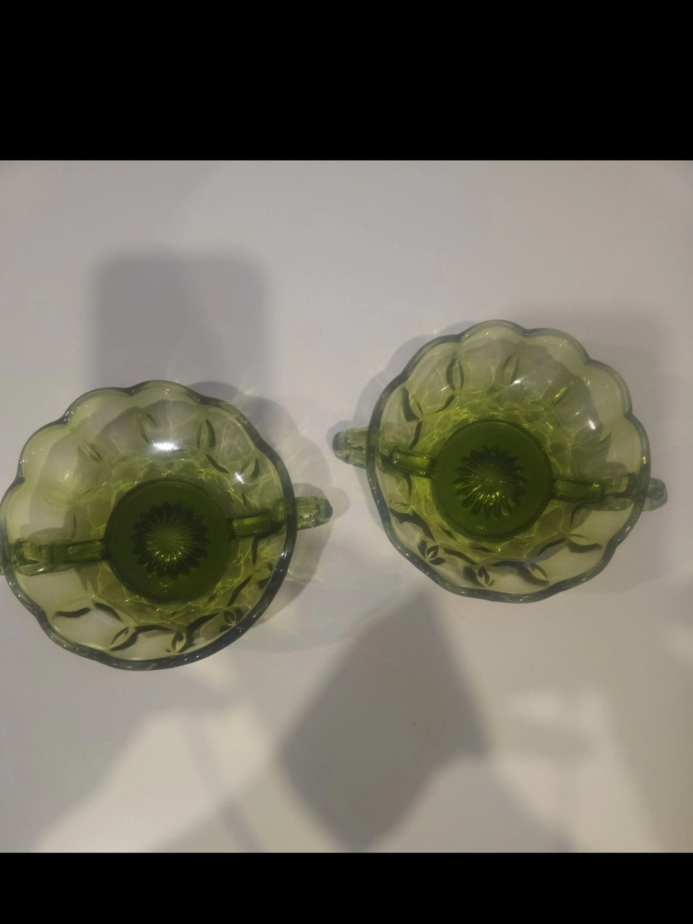 Green Glass Double-Handled Bowls - Set of 2